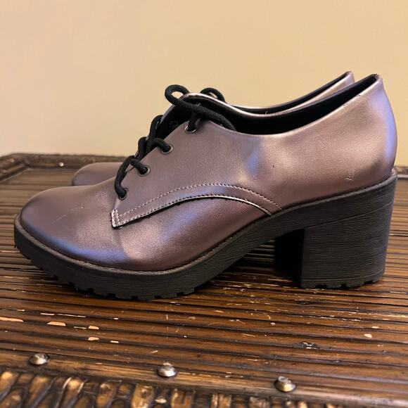 Y2K Fabiola Pezzi Womens Silver Metallic Oxford Lace Up Shoes Chunky Heel Size 9 - Picture 5 of 10